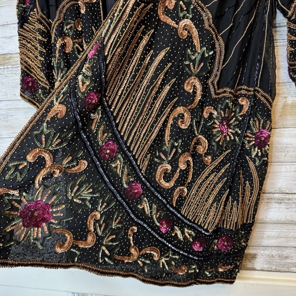 Judith Ann Creations Vintage Beaded Duster Jacket Coat 1980s Silk Designer Art - Picture 13 of 13